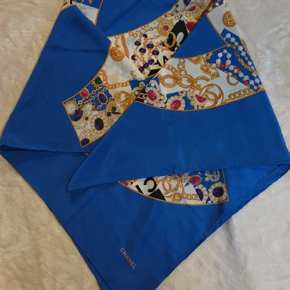 Chanel‎ Royal Blue and Gold Scarf